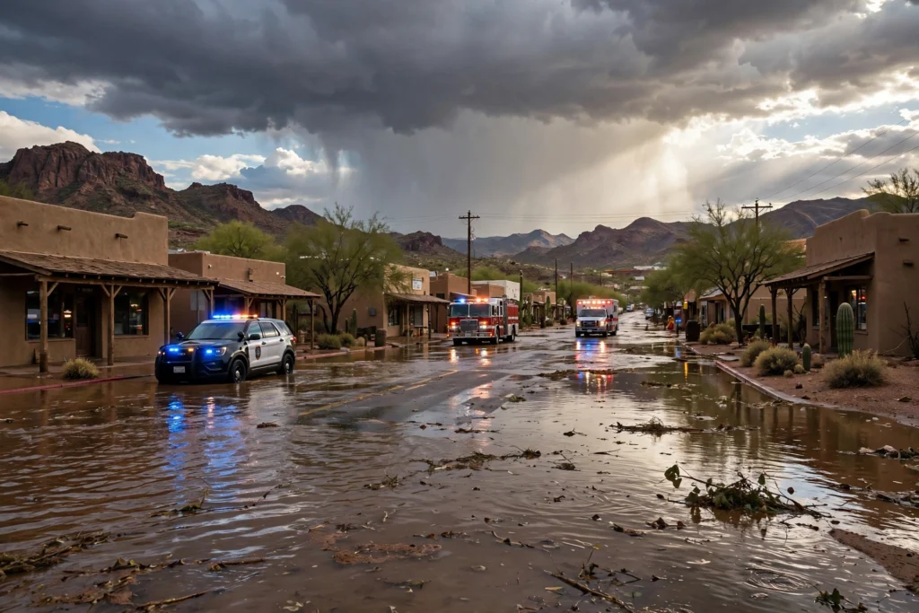 Hurricane Polo flooding in Arizona desert town street