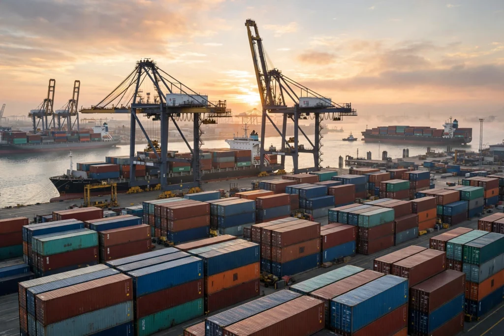 US Canada imports trade war cargo containers at shipping port