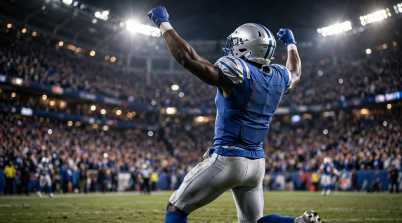 NFL wide receiver celebrating a touchdown at night