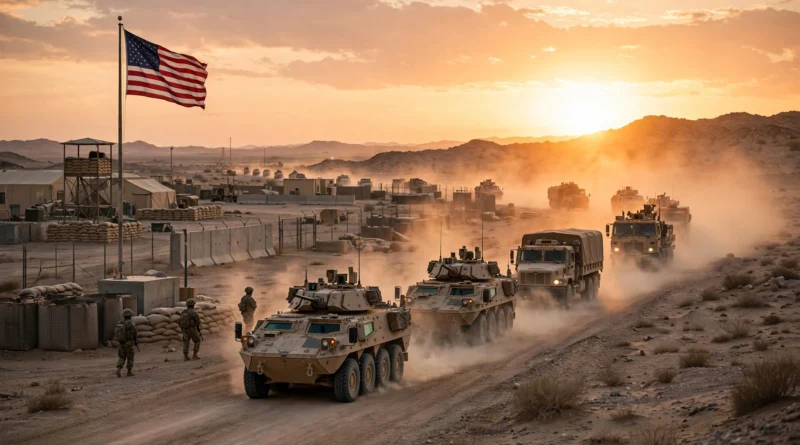 US troops Iraq withdrawal as an American military convoy departs its last base in Iraq at sunset