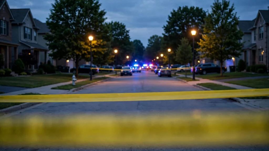 Police tape at a crime scene after the Erie Pennsylvania mass shooting that killed nine