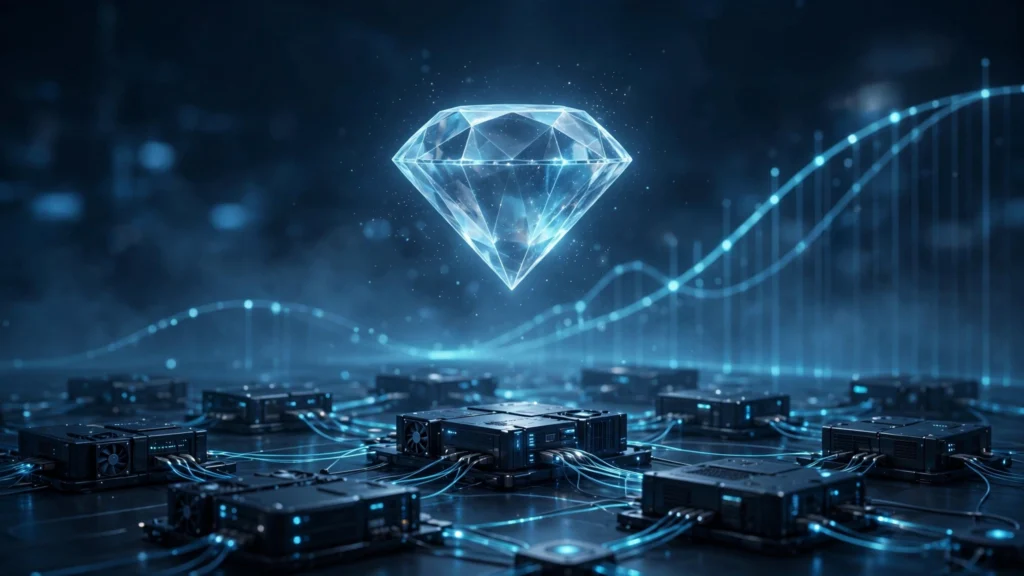 Ethereum staking yield in 2026: glowing ETH coin above a validator network diagram and yield chart