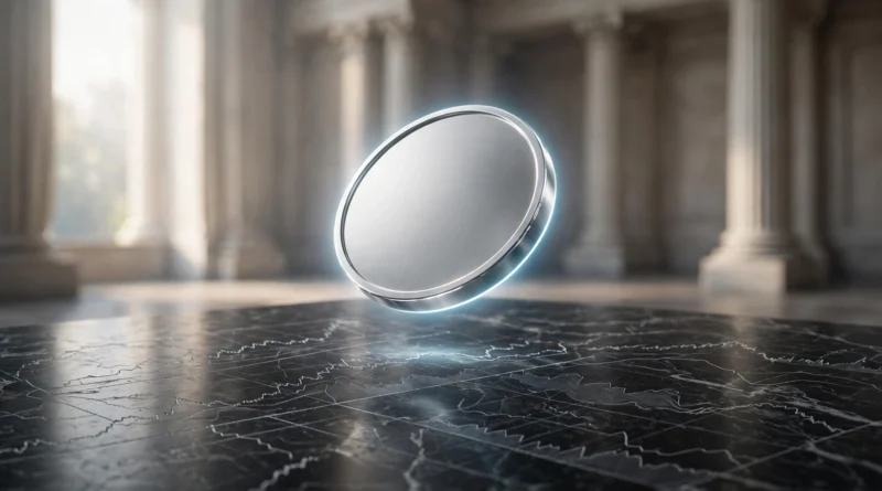 Silver stablecoin token glowing above financial charts under the new GENIUS Act stablecoin rules