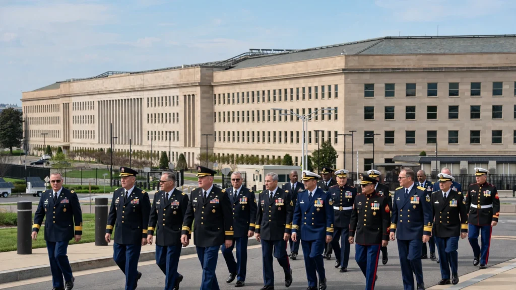 Pentagon headquarters with US military officers, Hegseth generals cut at Quantico