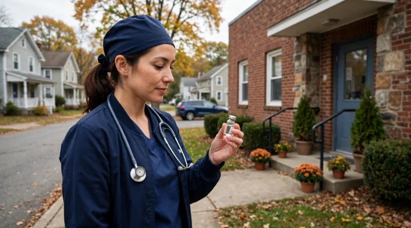 Pennsylvania measles outbreak — vaccine vial and community health clinic