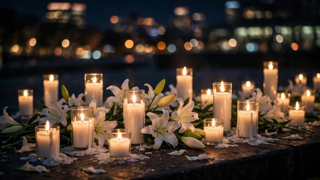 Candlelit memorial tribute honoring RJ Mitte, the Breaking Bad actor and disability rights advocate, who died at age 34
