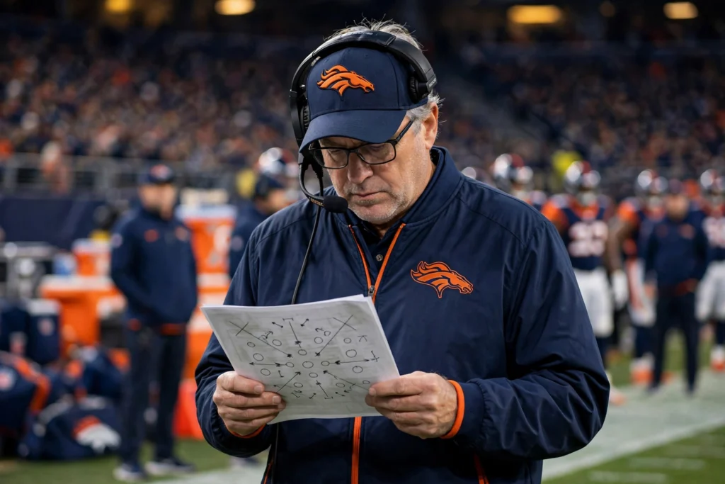 Broncos play calling change with Sean Payton on the sideline holding a play sheet