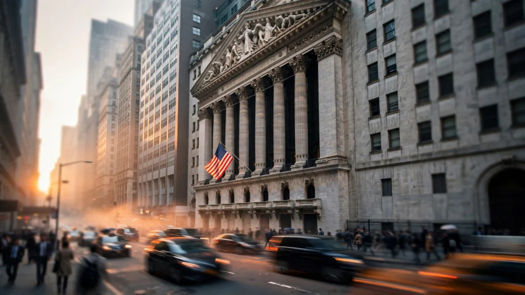 Stock market trading screens showing falling charts on the NYSE floor during a stock market selloff