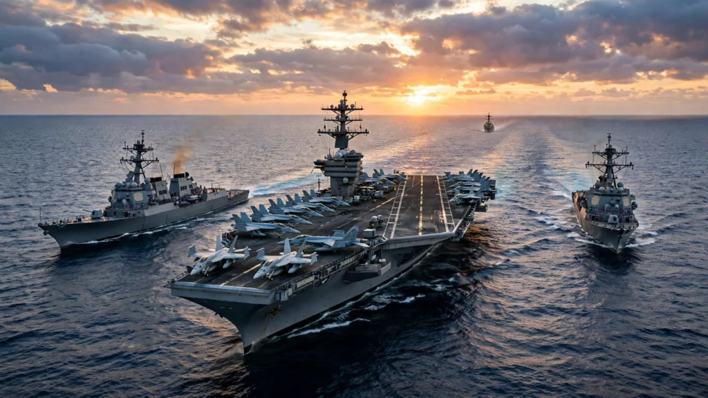 US aircraft carrier strike group at sea, third carrier strike group deployment