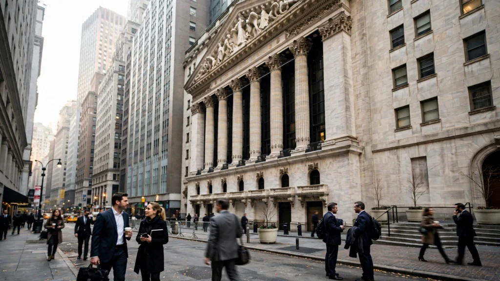 Stock market trading screens showing AI stocks rebound on Wall Street Monday morning